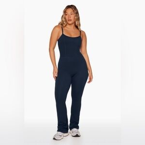 Women's SET Active Sportbody Flare Navy Jumpsuit Size Xs In Gret Condition